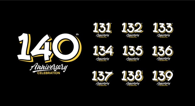 anniversary logotype set 131, 132, 133, 134, 135, 136, 137, 138, 139, 140 vector