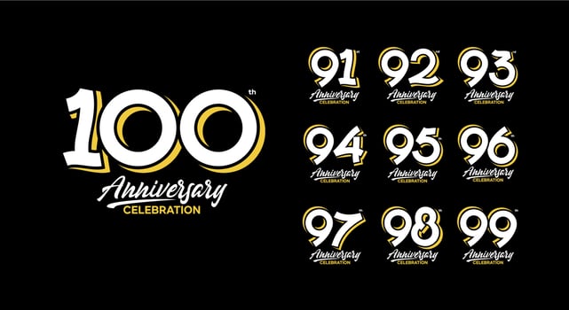 anniversary logotype set 91, 92, 93, 94, 95, 96, 97, 98, 99, 100 vector