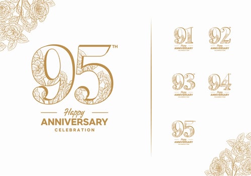 anniversary logotype set with flower element 91, 92, 93, 94, 95 vector