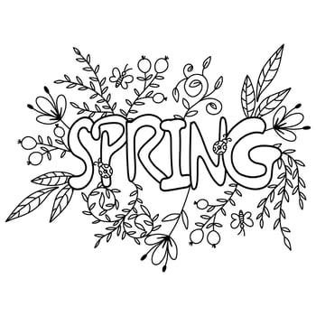 vector spring lettering on a white background. lettering in flowers and butterflies.