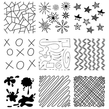 a set of vector drawn doodle elements. daub by hand.
