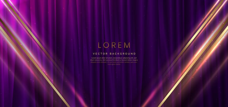 Abstract background luxury dark purple elegant geometric diagonal with gold lighting effect and sparkling with copy space for text. vector