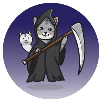 illustration of cute grim reaper cat about to start the action vector