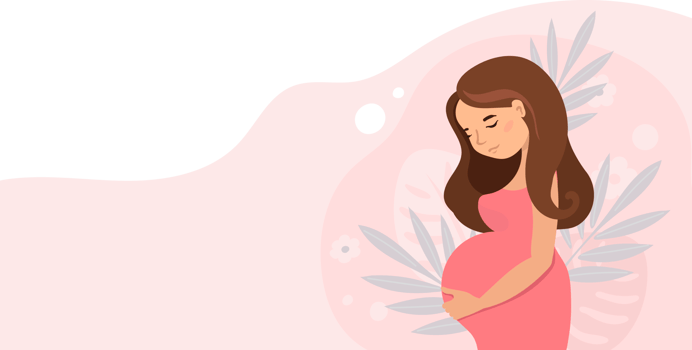 pregnant cute woman holding her belly . Pregnancy  illustration in cartoon style. png