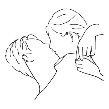 Line art minimal of gay kissing and embracing together in hand drawn love concept for decoration, doodle style, LGBTQ vector