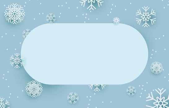 Light blue blank oval label decorated with snowflakes, vector illustration snow of winter, concept christmas and new year.