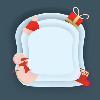 paper cut background with blank, snowman decoration, santa hat, gift box, christmas vector illustration concept, for greeting