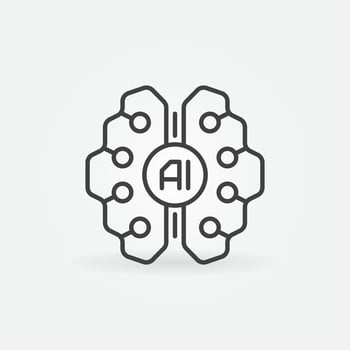 Digital AI Brain line icon - vector Artificial Intelligence sign