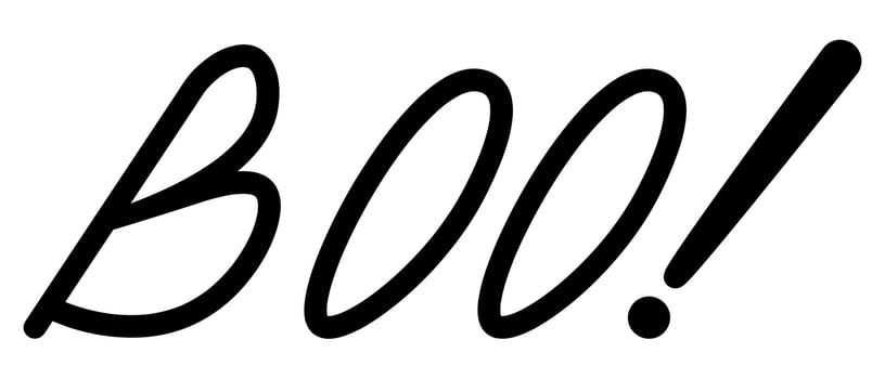 Boo. Lettering. Silhouette. Vector illustration. Frighten. Outline on an isolated white background. Halloween lettering. Intimidating slogan. Comic text.