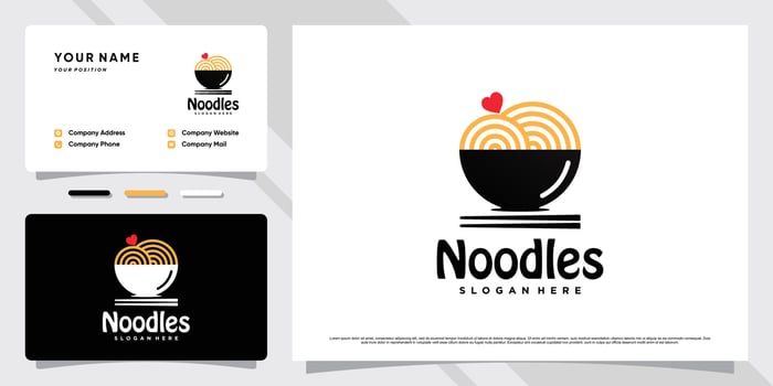 Ramen noodle logo design illustration with bowl icon and business card template vector