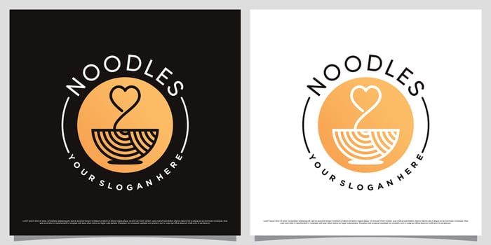 Ramen noodle logo design template with love element and modern concept vector