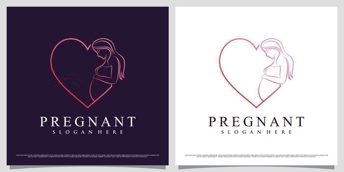 Pregnant women logo design illustration with line art style and creative element concept vector