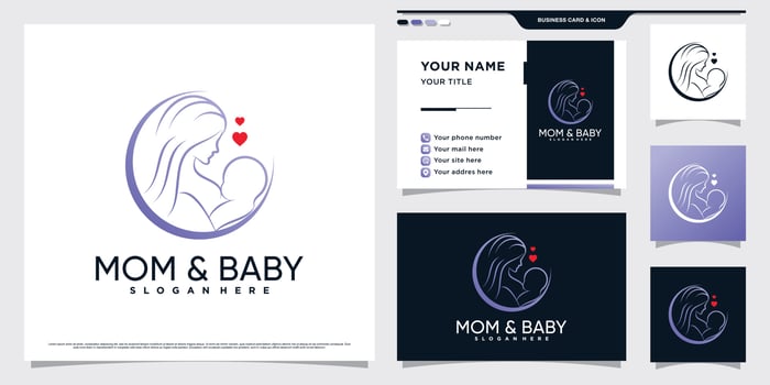 Mother and baby logo design with creative element concept and business card template vector