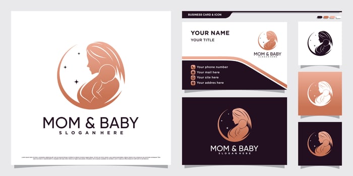 Mother and baby logo design with creative element concept and business card template vector