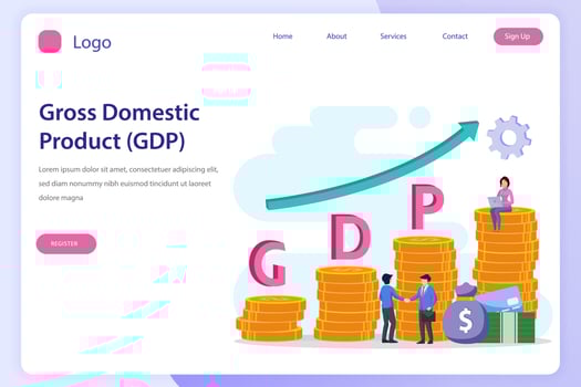 Gross domestic product or GDP statistic concept. landing page website flat vector template.