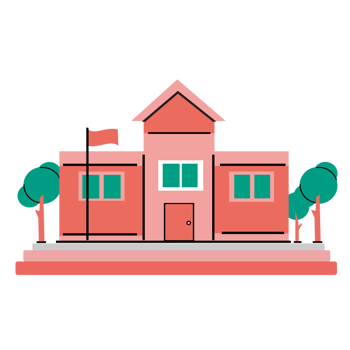 Illustration of a school building in vintage colors. Cartoon school building in transparent background. Basic education elements and design properties. PNG Format