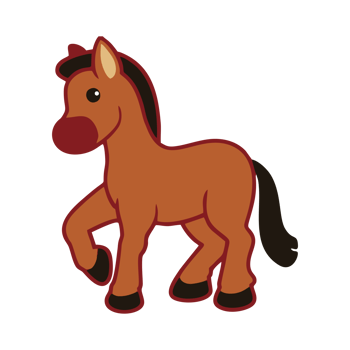Illustration of cute brown horse. Horse image in png format. Suitable for children's book design elements. Introduction of brown horse to children. Books or posters about animal
