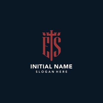 ES initial monogram logos with sword and shield shape design vector