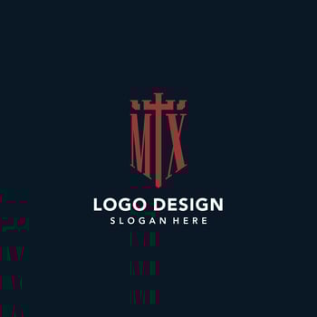 MX initial monogram logos with sword and shield shape design vector