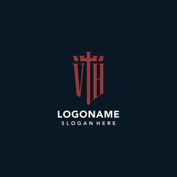 VH initial monogram logos with sword and shield shape design vector