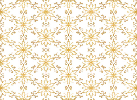 Ethnic golden floral mandala semless pattern on white background vector