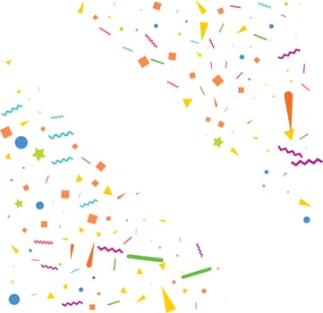 Vector abstract White Background with many falling tiny colorful confetti pieces and ribbon. Carnival. Christmas or New Year decoration colorful party pennants for birthday. festival