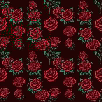 Seamless rose pattern in vector, hand drawn line with digital color, vector illustration