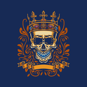 Skull with king crown, isolated on dark background vector