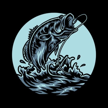 Bass fishing illustration using a hand drawing style continued with digital coloring, this is a combination of hand drawing style and digital color vector
