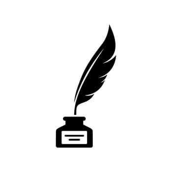 Black inkwell and feather icon vector