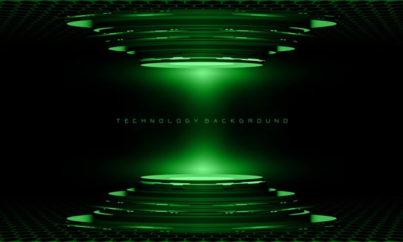 Abstract 3D green cyber geometric cyber futuristic technology stage on black design modern background vector
