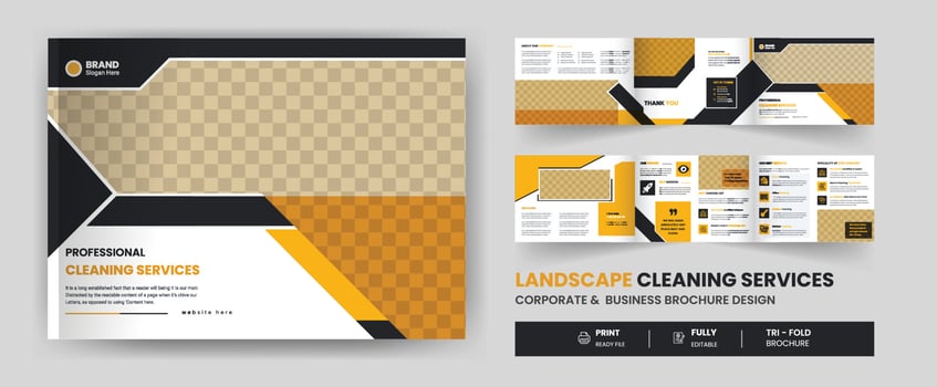 Cleaning Service landscape trifold business company profile brochure template design 6 Page vector