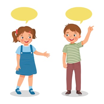 happy cute kids little boy and girl talking each other with speech bubble vector