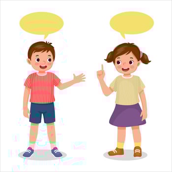 cute kids little boy and girl talking each other with speech bubble vector