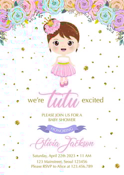 Baby shower invitation with cute tutu girl vector