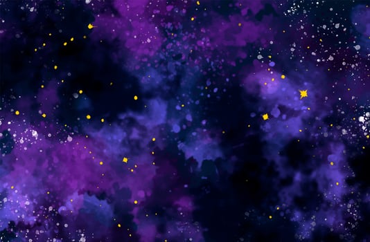 Hand painted watercolor cosmic texture with stars. Space, starry night sky, galaxy vector illustration.