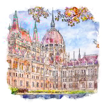 Parliament Budapest Hungary Watercolor sketch hand drawn illustration vector