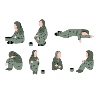 Set of Hijab Homeless Character vector