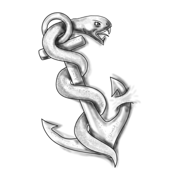 Asclepius Snake Curling Up on Anchor Tattoo png
