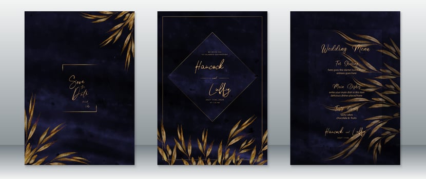 Wedding invitation card template luxury with dark navy background vector