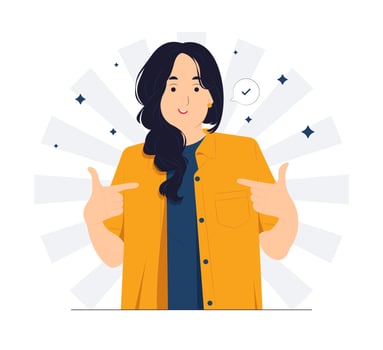 Successful business woman dressed in stylish suit with confidence pointing herself with fingers proud and happy high self esteem concept illustration vector