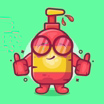 cute pet shampoo bottle character mascot with thumb up hand gesture isolated cartoon in flat style design vector