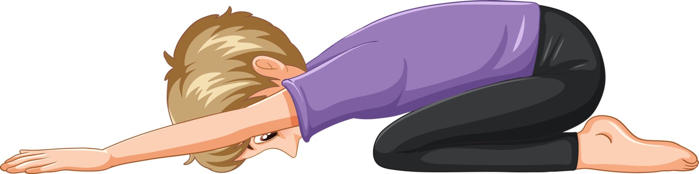 Yoga child pose cartoon character vector