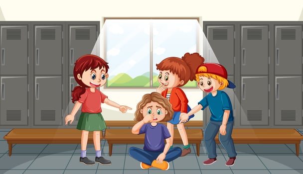 School bullying with student cartoon characters vector