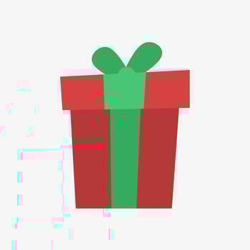 flat illustration of red gift with green ribbon isolated on white background vector