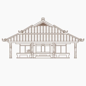 Editable Traditional Japanese House Vector Illustration in Outline Style for Tourism Travel and Culture or History Education