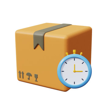 Parcel box with stopwatches. Express delivery icon. 3d render png