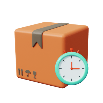Parcel box with stopwatches. Express delivery icon. 3d render png
