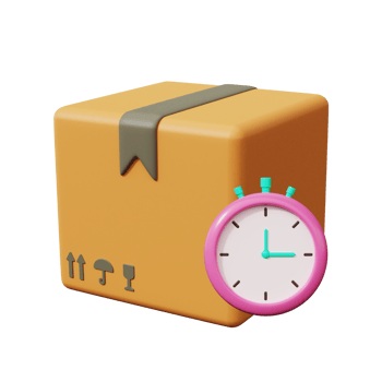 Parcel box with stopwatches. Express delivery icon. 3d render png