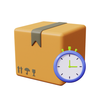 Parcel box with stopwatches. Express delivery icon. 3d render png